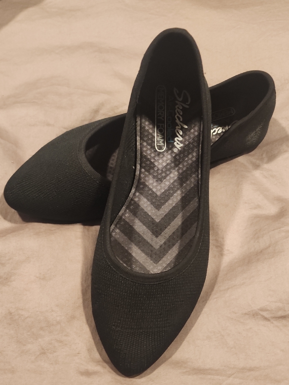 Skechers Black Pointed Toe Slip-On Memory Foam Flats